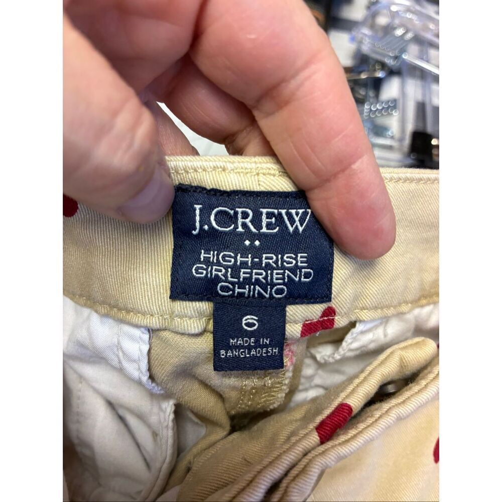 J Crew High Rise Girlfriend Chino Pants in Khaki with Hearts Print Size 6 - Picture 8 of 9